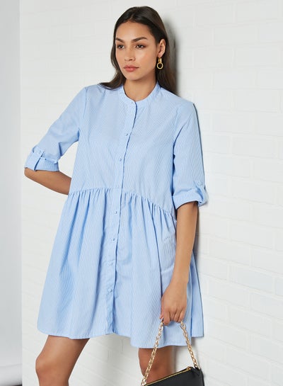 Buy Striped Shirt Dress White Stripes Blue in Saudi Arabia