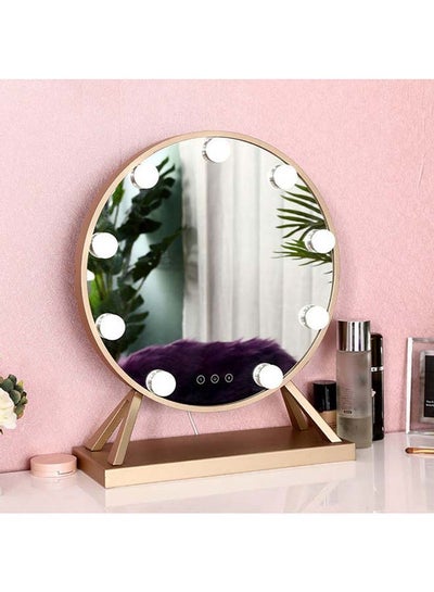 Buy LED Light Round Shaped Vanity Smart Touch Mirror with 9 Bulbs Gold 40 x 47cm in UAE
