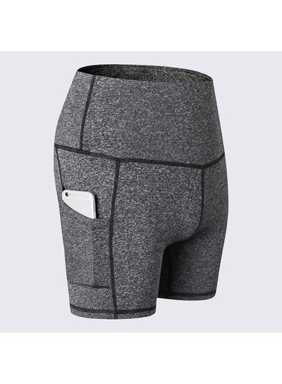 Buy High Waist Running Workout Shorts Grey in Saudi Arabia