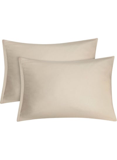 Buy 2 Piece Pillow Cover Set Microfiber Beige 50 x 75cm in Saudi Arabia