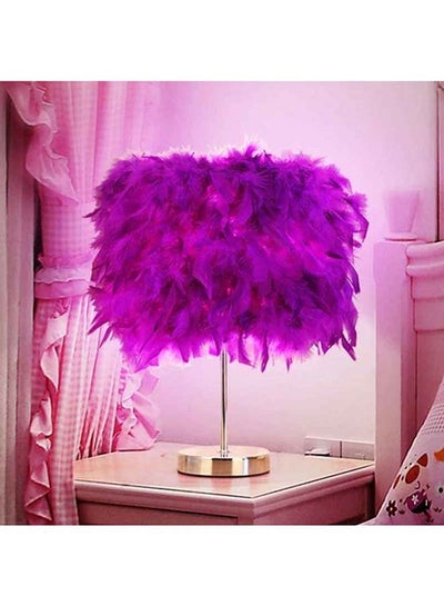 Buy Modern Handmade Feather Lampshade Bedside Table Lamp Purple 20x30cm in UAE