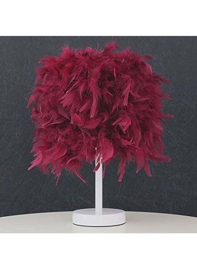 Buy Modern Handmade Feather Lampshade Bedside Table Lamp Red 20x30cm in UAE