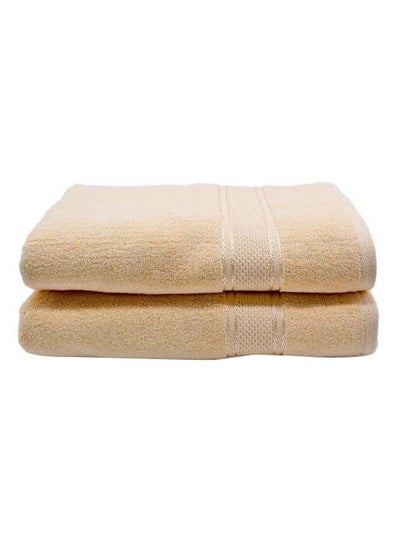 Buy 2-Piece Cotton Bath Towel Set Cream 70x140cm in UAE