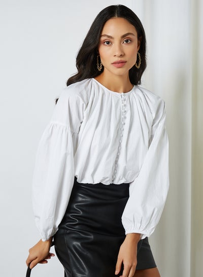 Buy Balloon Sleeve Top Bright White in Saudi Arabia