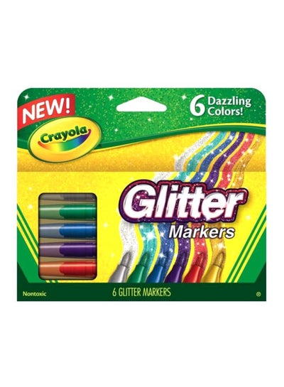 Buy 6-Piece Glitter Markers Orange/Green/Purple in UAE