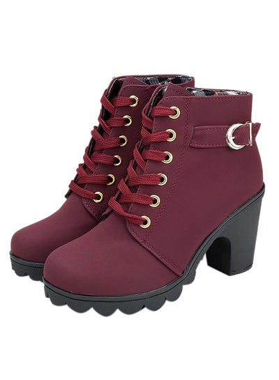 Buy Heeled Ankle Boots Maroon in Saudi Arabia