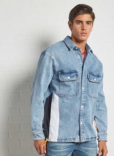 Buy Denim Contrast Panel Jacket Blue in UAE