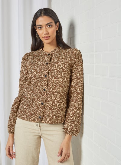 Buy Patterned Bomber Jacket Tobacco Brown in UAE