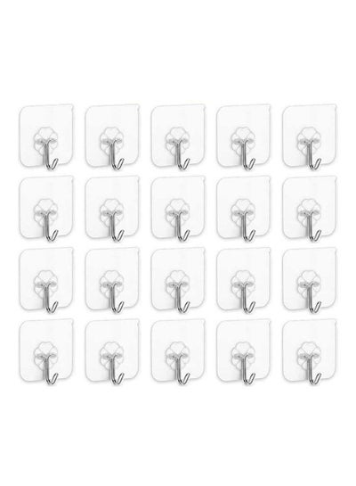 Buy 20-Piece  Heavy Duty Wall Hooks Transparent 6cm in Saudi Arabia