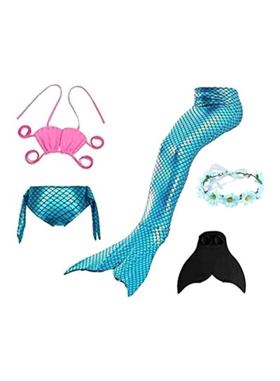 Buy 5-Piece Mermaid Swimming Suit Plus Fin Set 130cm in Saudi Arabia