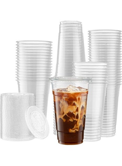 Buy 100-Piece Disposable Plastic Cup with Flat Lid Clear in UAE