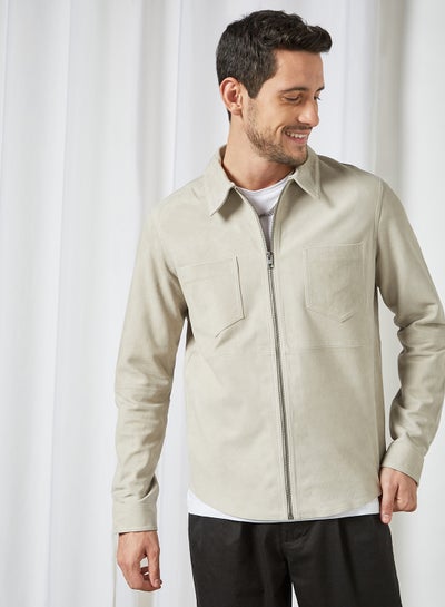 Buy Suede Overshirt White Pepper in UAE