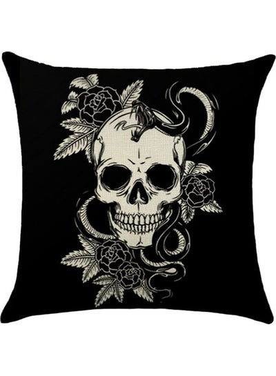 Buy Halloween Skull Printed Pillow Cover linen Black/Beige 45x45cm in Saudi Arabia