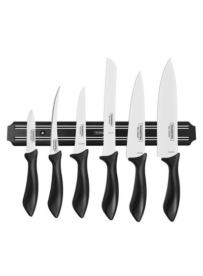 Buy 7-Piece Stainless Steel Knives Set With Knife Rack Black/Silver 8cm in UAE