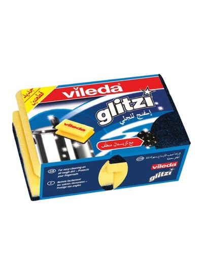Buy 2-Piece Glitzi Flexible Dish Cleaning Sponge Set Yellow/Green 5.28x4.49x1.1inch in UAE