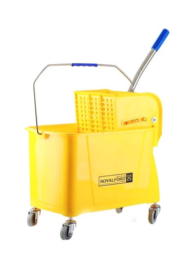 Buy Cleaning Mop Bucket With Wringer And Heavy Duty Wheels Yellow 24Liters in UAE