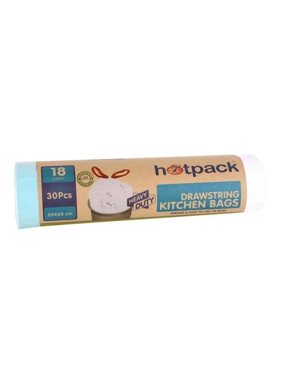 Buy 30-Piece Heavy Duty Drawstring Garbage Roll 18 Gallon White 55x65cm in UAE