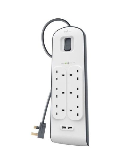 Buy 8-Outlet Surge Protection Strip With USB And Power Cord White/Grey 2meter in UAE