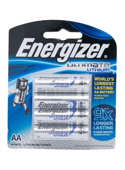 Buy 4-Piece Ultimate Lithium AA Batteries Silver in UAE