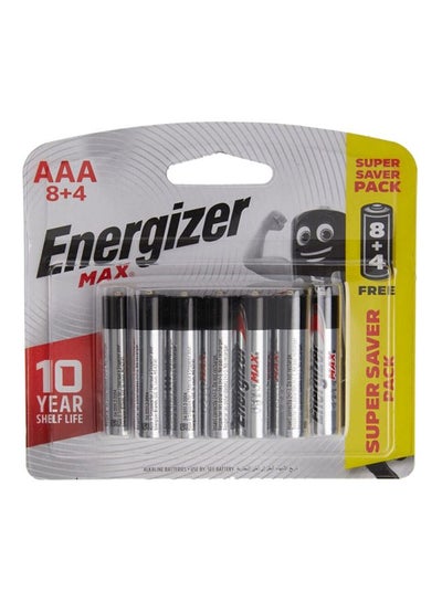 Buy 12-Piece Max Alkaline Battery AAA Silver/Black in UAE