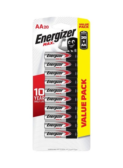 Buy Pack Of 20 Max 1.5V Alkaline AA Batteries Silver/Black in Saudi Arabia