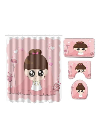 Buy 4-Piece Bath Mat Accessory Set Pink/White/Brown 180x180x0.7cm in UAE