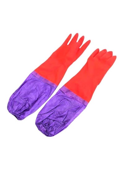 Buy Waterproof Cleaning Gloves Red/Purple 50cm in UAE
