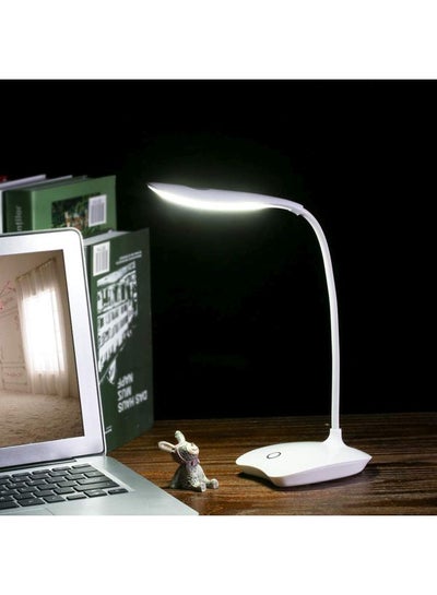 Buy Ultralight  LED USB Rechargeable Dimmable Eye-Caring Desk Lamp Touch Control With 360° Rotatable Head Flexible Hose White 0.152kg in UAE