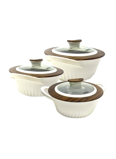 Buy 3-Piece Oliwood Glass Lid  Casserole Set Beige in Saudi Arabia