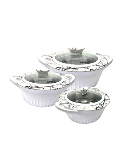 اشتري 3-Piece Oliwood Glass Lid  Casserole Set أبيض في السعودية