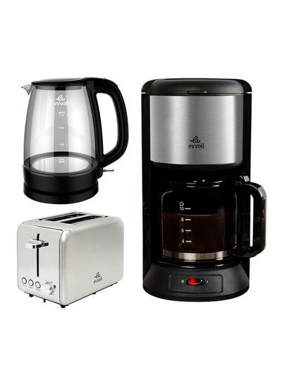 Buy Electric Kettle Glass Body With Coffee Maker And Toaster 1.7 L 1850 W EVKA-KE17MB/EVKA-TO7HS/EVKA-CO10MB Clear/Black in UAE