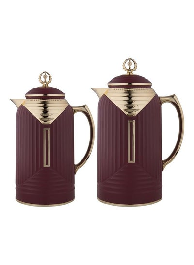 Buy Thurya 2 Pieces Coffee and Tea Vacuum Flask Set Matt Burgundy 0.7/1.0Liters in Saudi Arabia