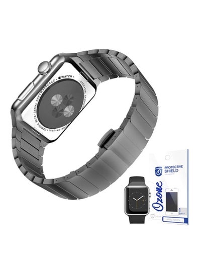 Buy Stainless Steel Band Strap With Screen Protector For 42mm Apple Watch Grey in UAE