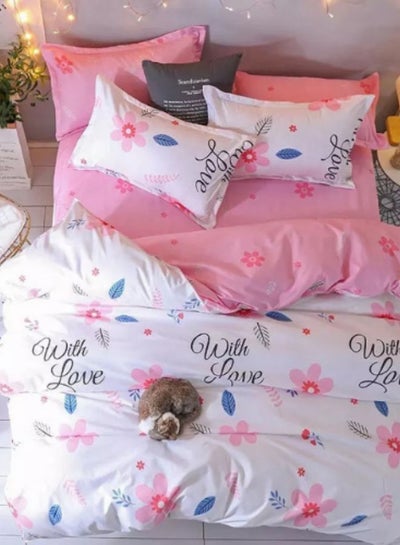 Floral 4-Piece Microfiber Duvet Quilt Cover Set (Fitted Sheet & Pillow Cases) – Multiple Sizes