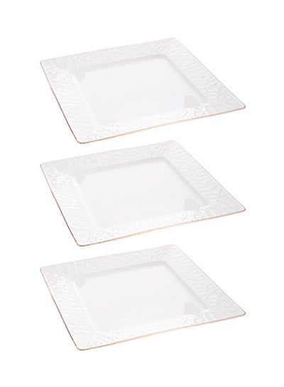 Buy 3-Piece Square Dinner Plates White/Gold 10inch in Saudi Arabia