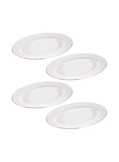 Buy 4-Piece Oval Dinner Plates White/Gold 14inch in Saudi Arabia