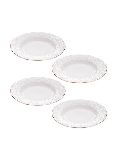 Buy 4-Piece Deep Dinner Plates White/Gold 8inch in Saudi Arabia