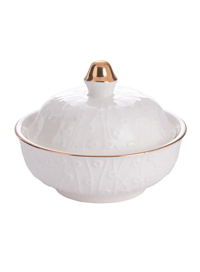 Buy Serving Bowl With Lid white/gold 4.5inch in Saudi Arabia