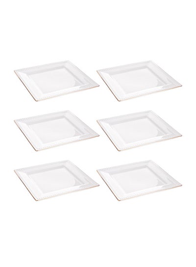 Buy 6-Piece Square Dinner Plates white/gold 8inch in Saudi Arabia