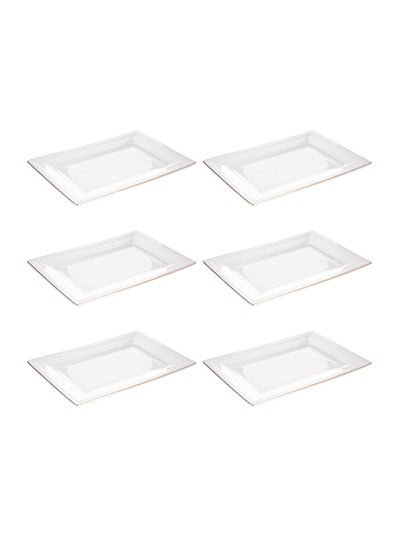 Buy 6-Piece Rectangular Dinner Plates White/Gold 10.25inch in Saudi Arabia