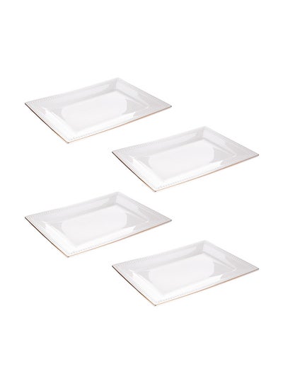 Buy 4-Piece Rectangular Dinner Plates White/Gold 12.25inch in Saudi Arabia