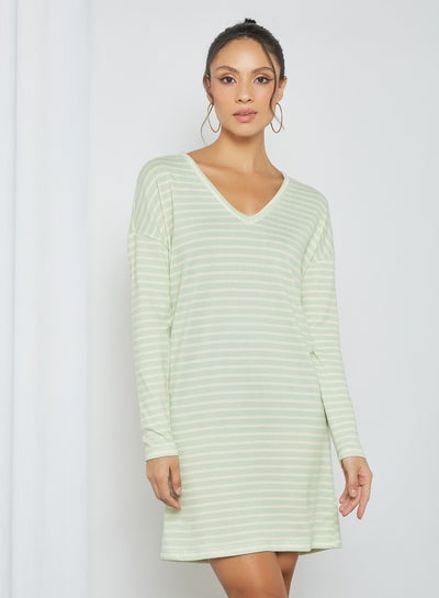 Buy Striped V-Neck Dress Pastel Green in Egypt