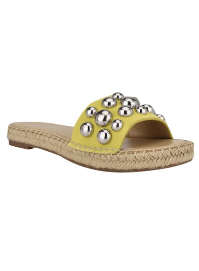 Buy Casual Slip-On Flat Sandals Yellow/Silver in Saudi Arabia