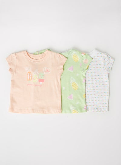 Buy Baby Girls 3-Piece Printed Casual Trendy T-Shirt Set Multicolour in UAE