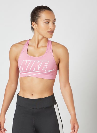 Nike Training Swoosh Futura graphic medium support sports bra in pink