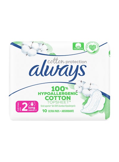 Buy Pure Cotton Protection Ultra Thin Long Sanitary Pads With Wings 10 Count Multicolour 10cm in UAE