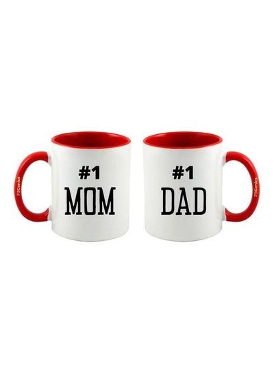 Buy 2-Piece Mom And Dad Printed Mug Set Red/White/Black in UAE