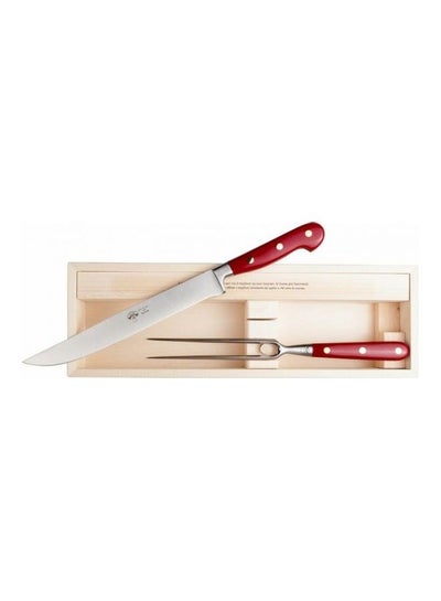 Buy 2-Piece Carving Knife And Fork Set Red/Silver in Saudi Arabia