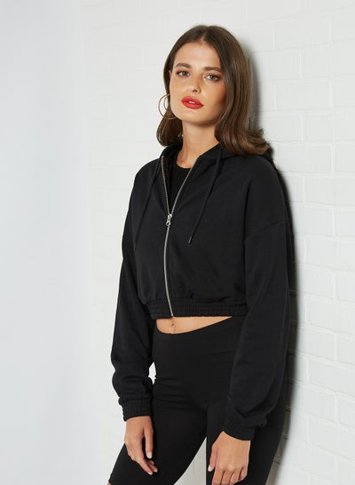 Buy Zip Closure Hoodie Black in UAE