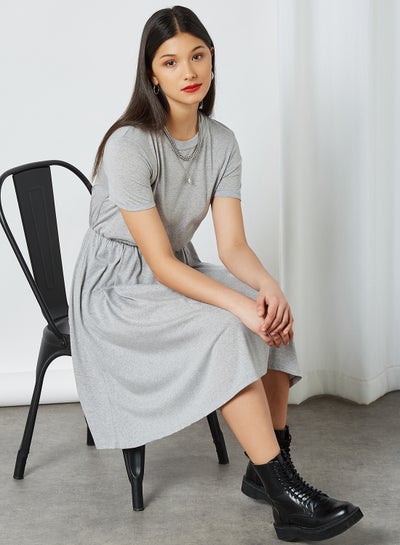 Buy Elasticated Short Sleeve Dress Grey Marl in Egypt